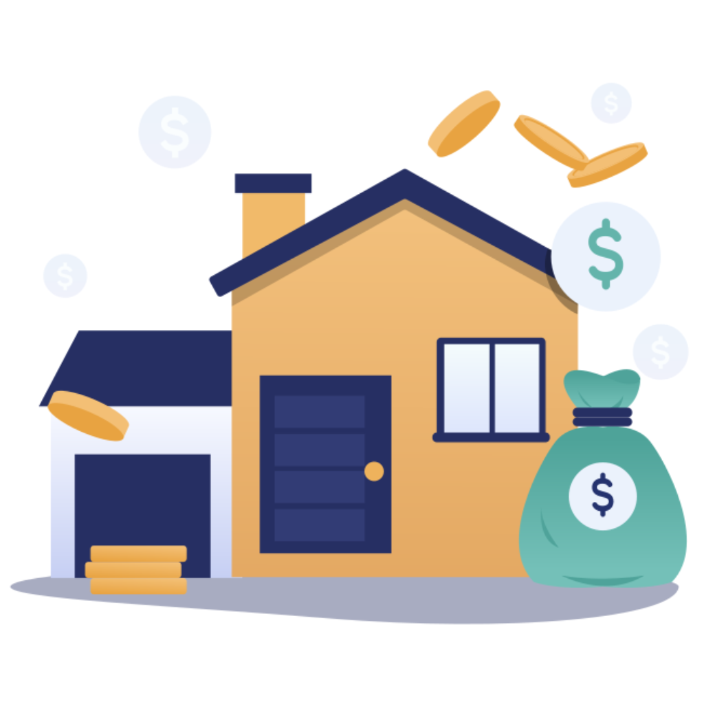 Vector image of a house and a bag of dollars