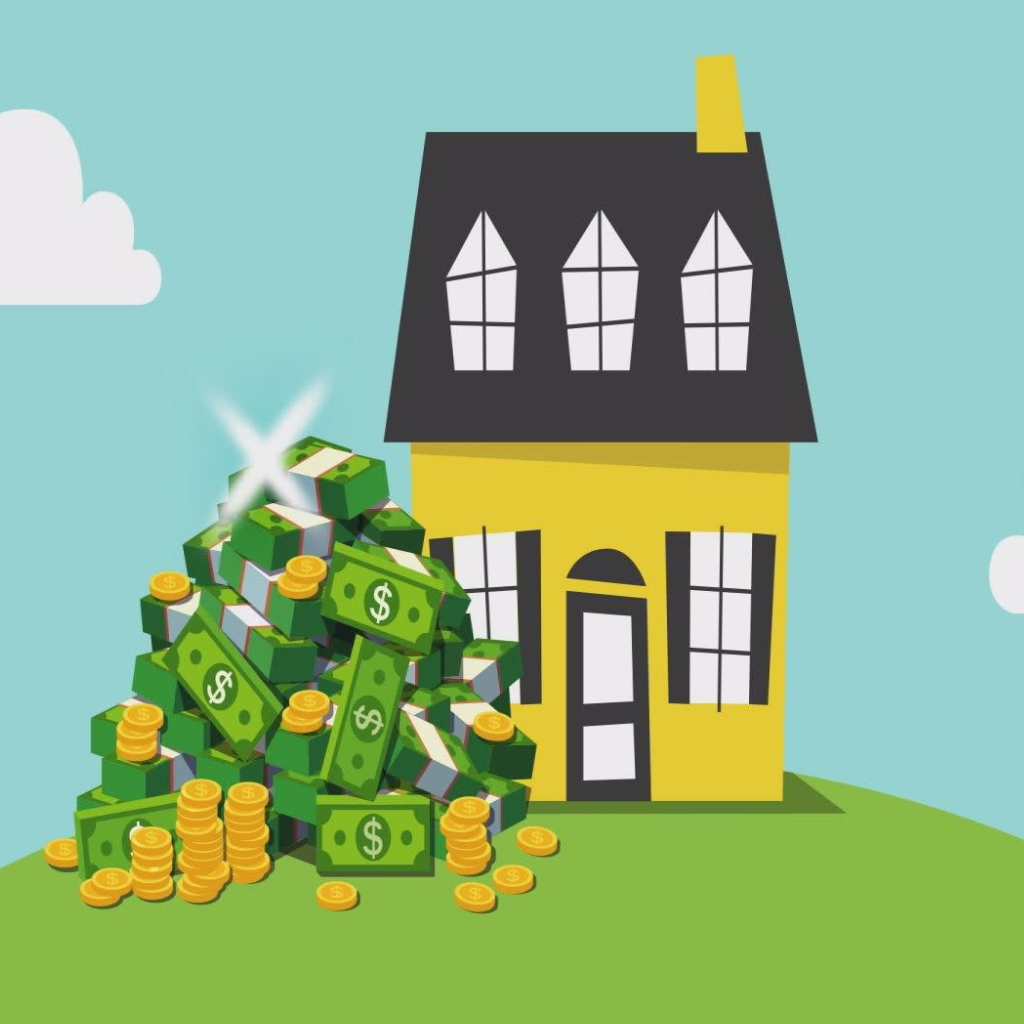 Vector image of a house and pile of dollars