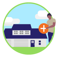 Vector image of a house and a man with a plus sign