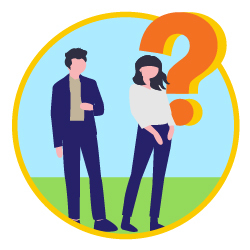 Vector image of a man and woman with a question mark