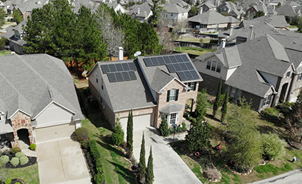 aerial view of a property with solar panels
